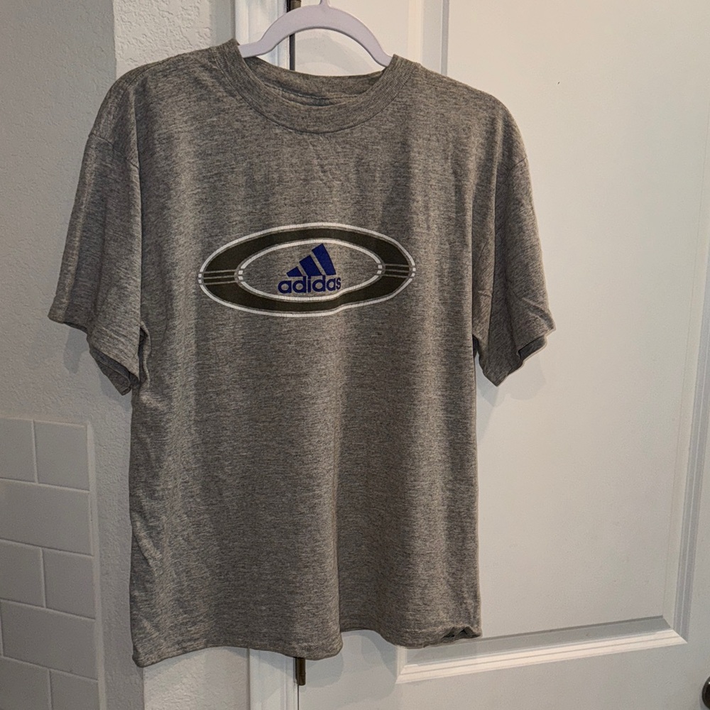 Adidas Heather Gray Unisex Tee with Blue Logo